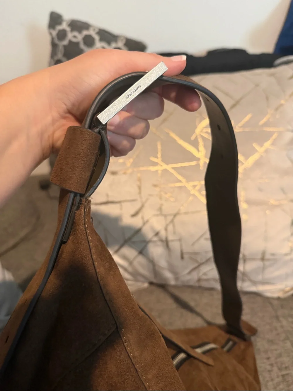 AllSaints Luna Suede Shoulder Bag Fango Brown
